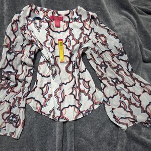 Catherines White and Pink Patterned Blouse